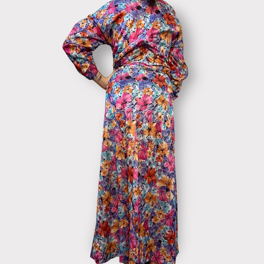 Vintage 1980s Floral, Home Sewn, Ruched Sleeve Maxi Dress - Picture 6 of 6